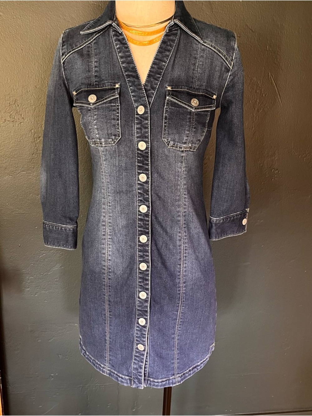I.N.C Dark Wash Denim Snap Button-Front Dress, Sz.0